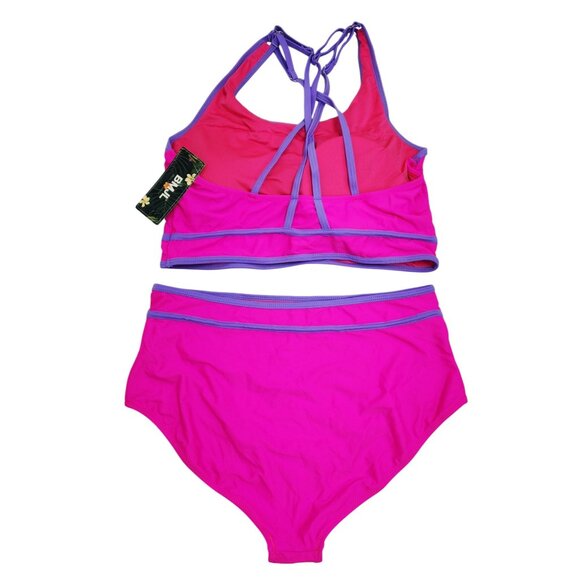 Two-Piece Bikini Set Swimsuit Crisscross Back Design High Waist Bottoms Size L - Picture 4 of 6